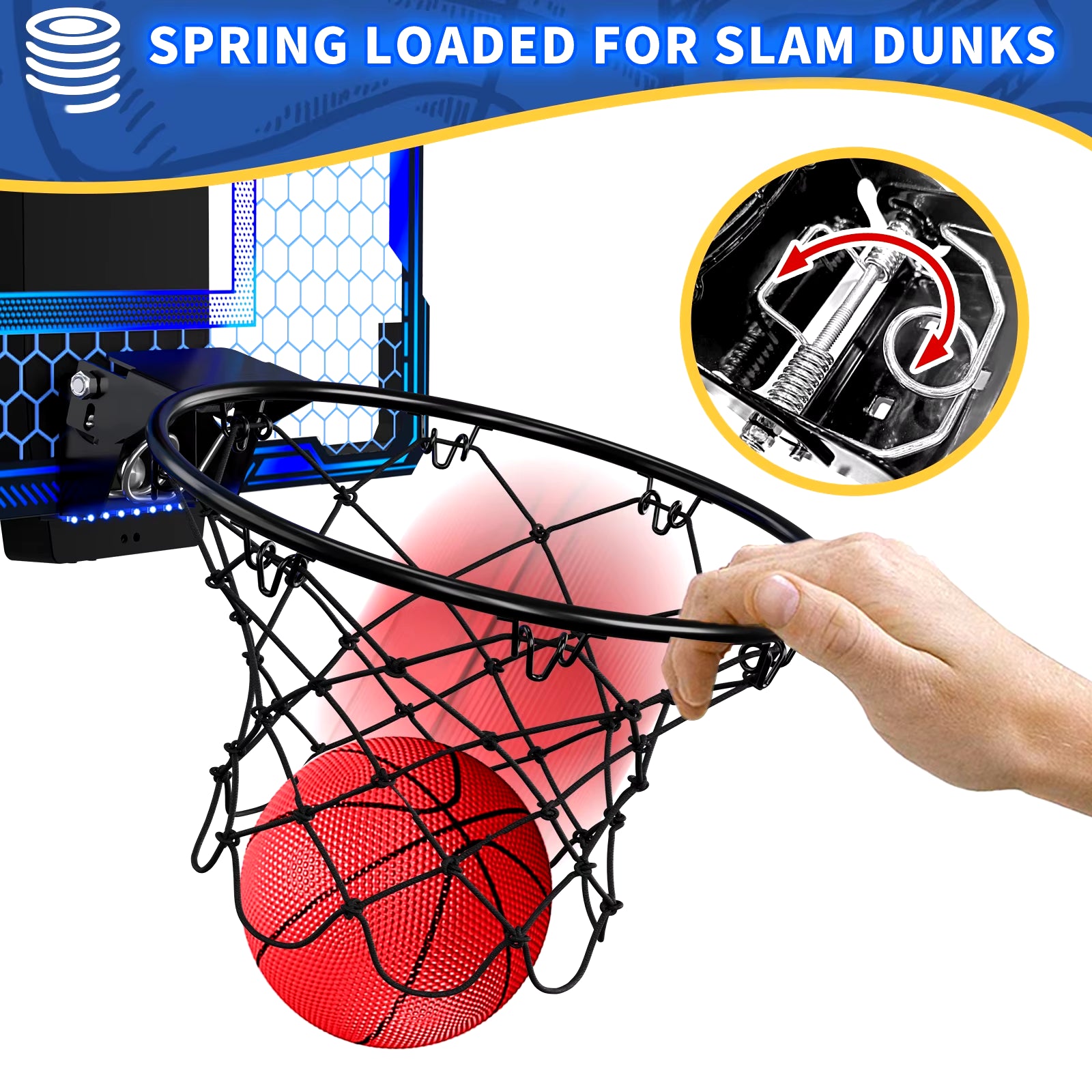 Remote Control Basketball Hoop Indoor with 7 LED Lighting, over Door Basketball Hoop, Basketball Toys Gift for Kids, Adults