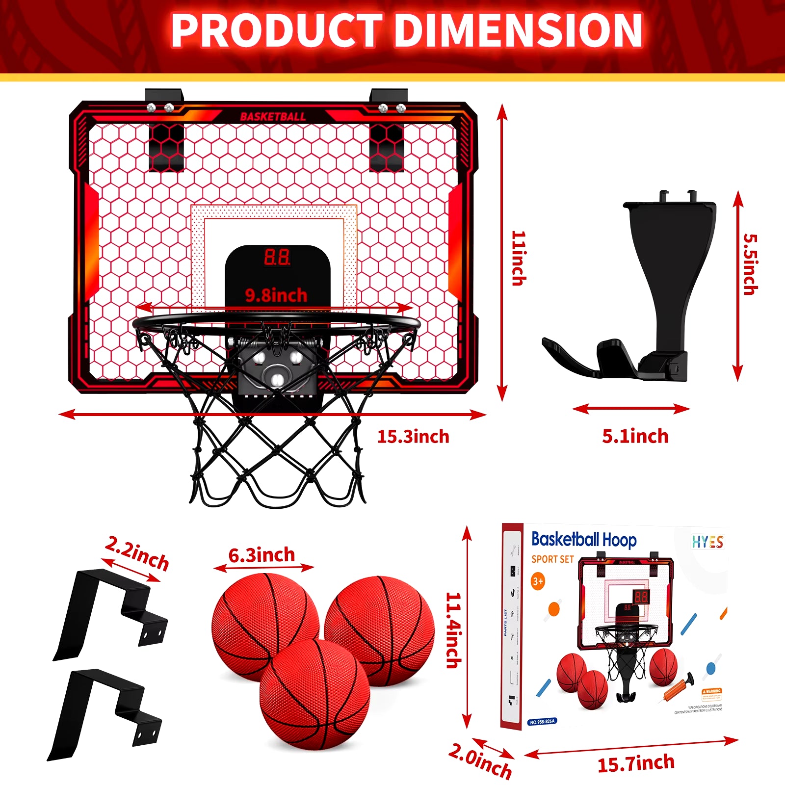 Remote Control Basketball Hoop Indoor with 7 LED Lighting, over Door Basketball Hoop, Basketball Toys Gift for Kids, Adults